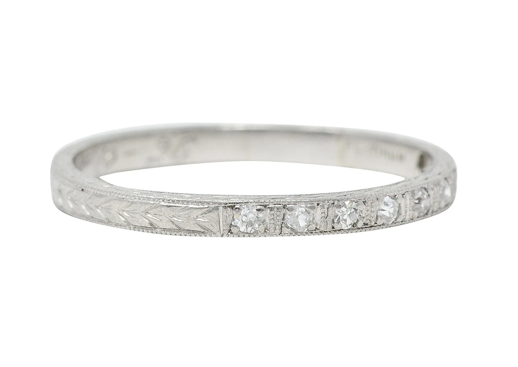 1926 Art Deco Diamond Platinum Wheat Wedding Band Ring