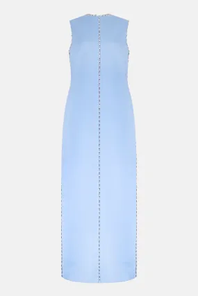 Amon Embellished Dress In Baby Blue Doppio Satin