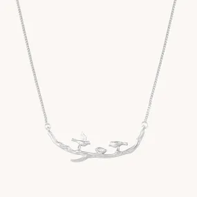 Birds And Nest Silver Necklace