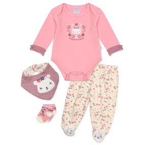 Bunny Pink Romper Pajama Bib and Socks Starter Set 12890