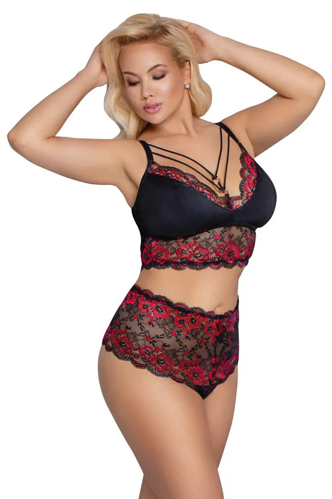 Cottelli Curves Plus Size Red Black Lingerie Set