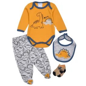 Dino Yellow Romper Pajama Bib and Socks Starter Set 12892