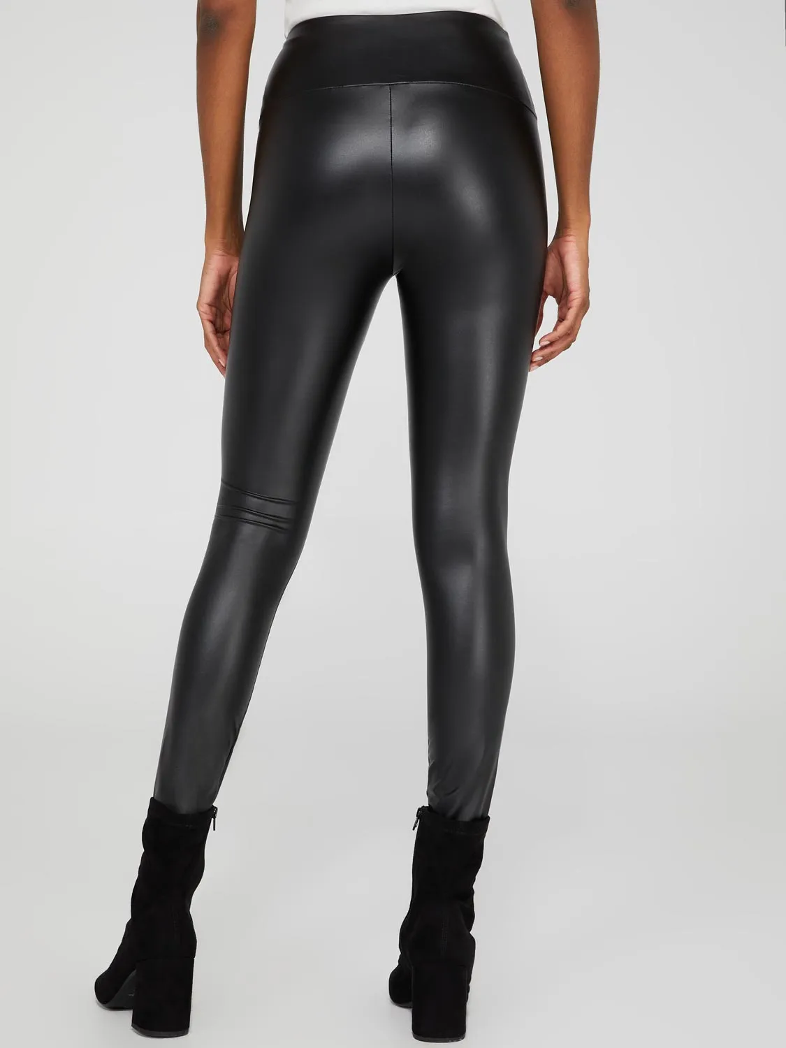 Faux Leather Wide Waistband Leggings