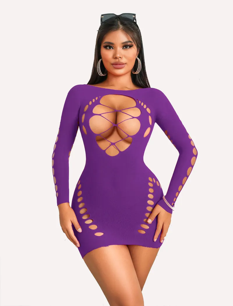 Fishnet Lingerie Long Sleeve Mesh Dress