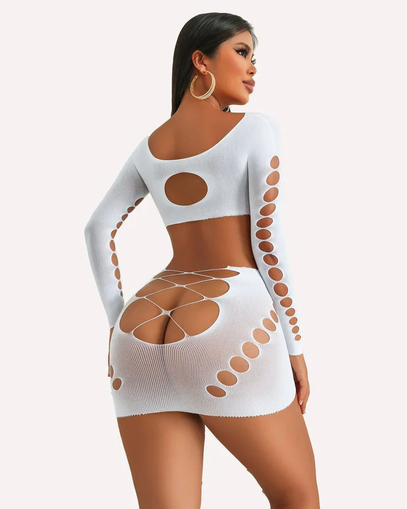 Fishnet Lingerie Long Sleeve Mesh Dress