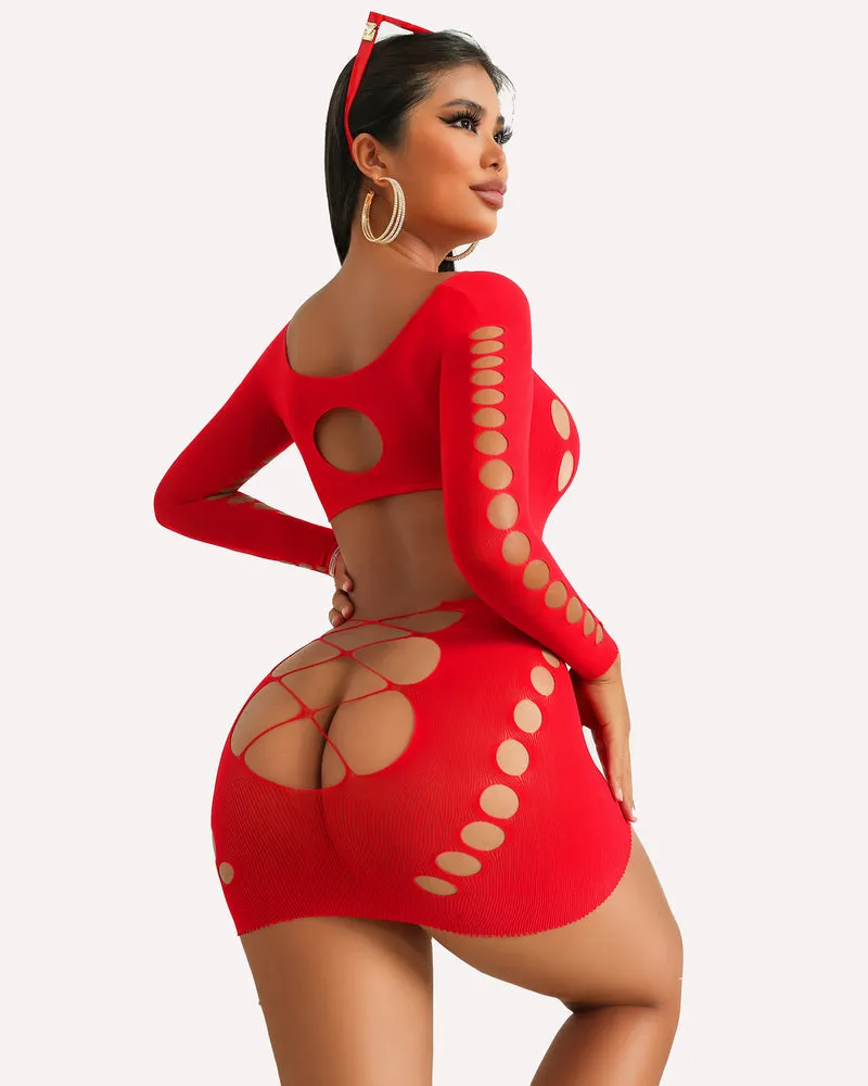 Fishnet Lingerie Long Sleeve Mesh Dress