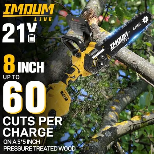 IMOUMLIVE 2-IN-1 Cordless 8 Inch Pole Saw & Chainsaw, 21V 3Ah Battery, 14.7ft Max Reach, 8.3lb Lightweight, Powered Pole Saws for Tree Trimming, Tree Trimmer for Branch Cutting