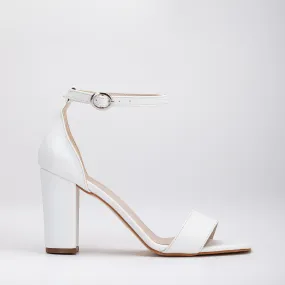 Jess - White Open Toe Block Heels