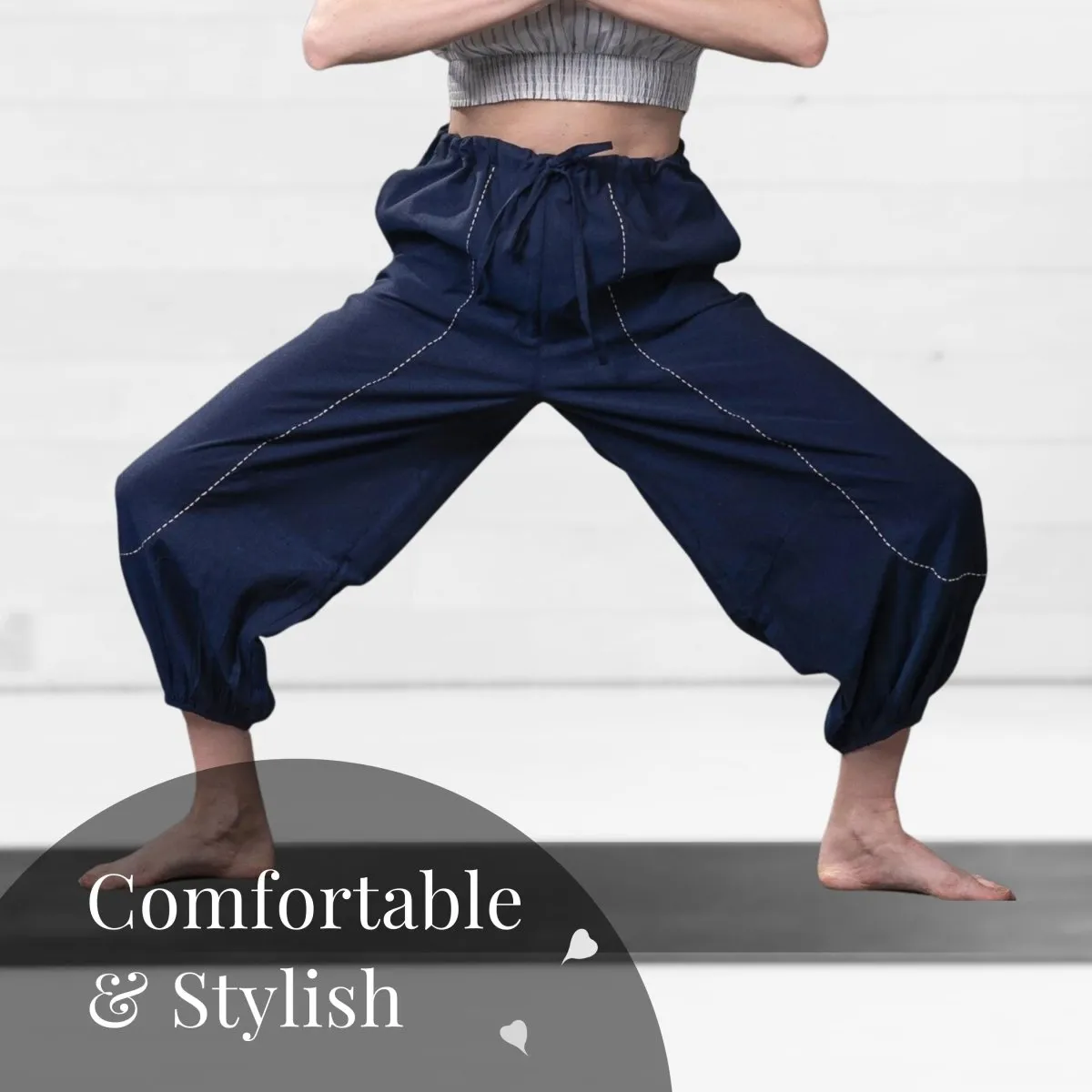 Navy-Blue Harem Pants for Women | 100% Cotton Yoga Harem Pants with Pockets | Loungewear for Women