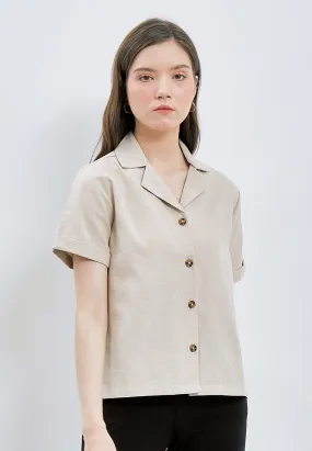 Notched Collar Short Sleeve Blouse