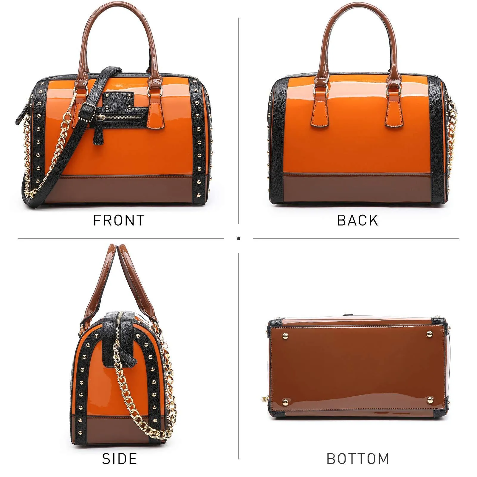 Shiny Patent Handbags Barrel Top Handle Bag for Women l Dasein