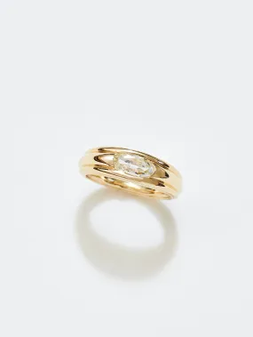 Striata Ring with .74ct Moval Diamond in 18k Royal, Size 5.5